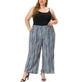 thumbnail image 2 of Agnes Orinda Women's Plus Size Palazzo Pants Stripe Boho Wide Leg Paper Bag Pant Beach Casual Summer Trousers 3X Blue, 2 of 6