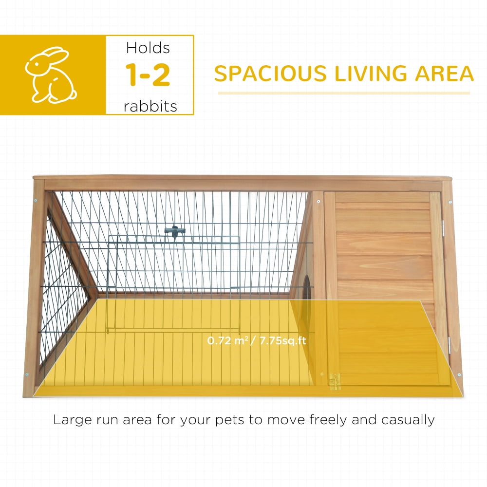 Yellow 46" Wooden A-Frame Outdoor Rabbit Hutch with Run & Ventilated Wire
