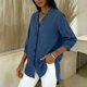thumbnail image 5 of Tops de Verano de Mujer con Mangas Casual Faux Denim Cuello en V Ruffled Tres Cuartos de Manga Blusa, Ligero Y Cómodo para el Uso Diario, 5 of 5