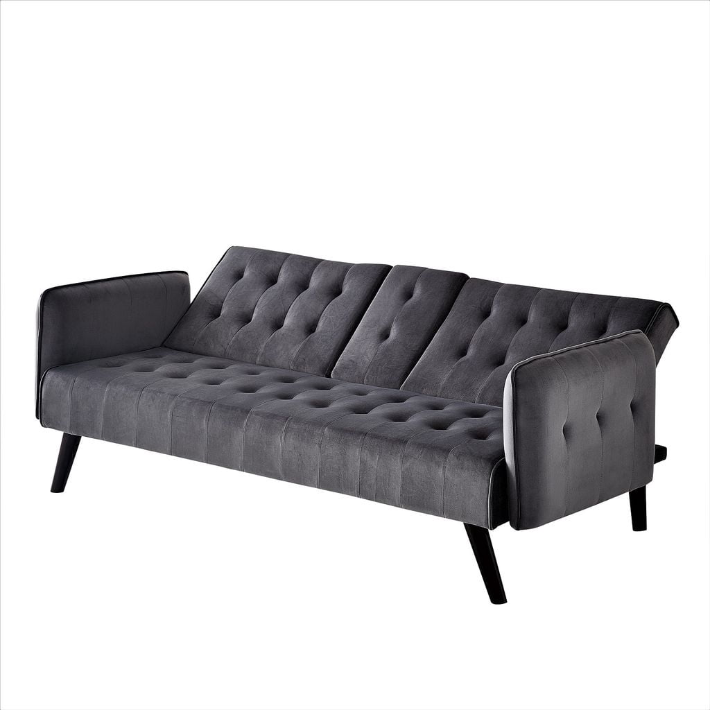 Gewnee 72" Convertible Sofa Bed,Tufted Velvet 3‑Seater Folding Futon Sleeper Couch with Cup Holders,Modern Couch for Home and Guest Room，Dark Gray