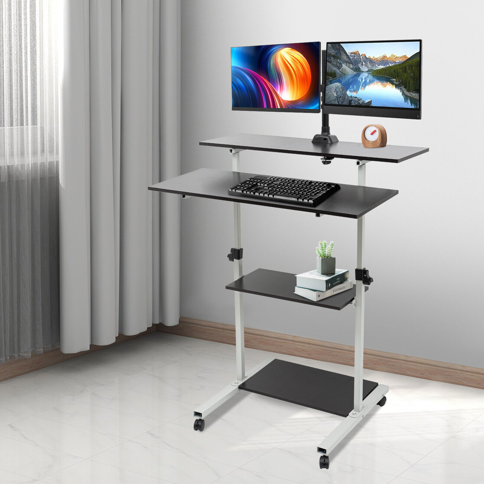 Mobile Standing Desk, Adjustable Computer Desk, Rolling Laptop Cart, Portable Laptop Stand, Tall Table