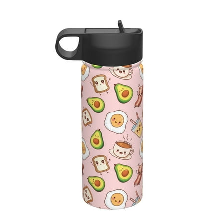 

Salouo Breakfast Pattern 18 oz Water Bottle With Straw Stainless Steel Sports Water Cup Flask Wide Mouth Travel Thermal Mug for Home Office Car