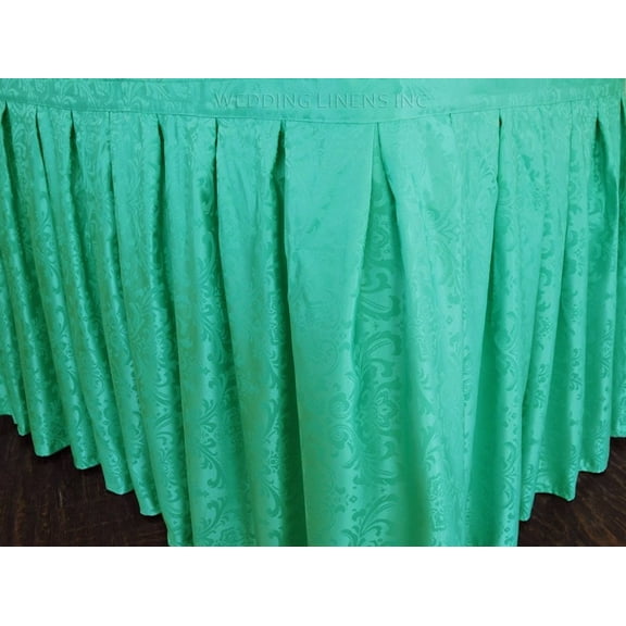 Wedding Linens Inc 21 ft x 29 inch Damask polyester Jacquard Accordion Pleat Table Skirt for Wedding party and any special events - Tiffany Blue/Aqua
