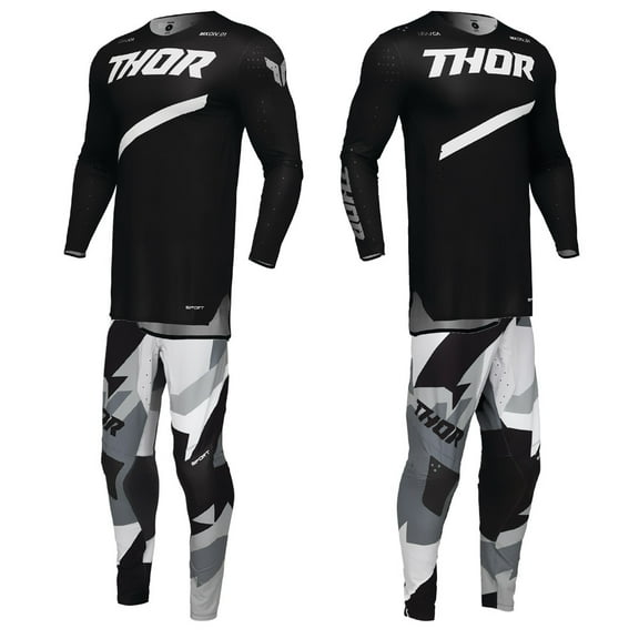 Thor 2025 Adult Mens SPORTMODE Brave Offroad Motocross Jersey Pant Combo (Black, Small / 28)