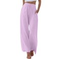 thumbnail image 2 of Pink Womens Sweatpants Womens Daily Elastic Waist Pockets Straight Solid Color Casual Pants Loose Long Trousers Casual Pants Women, 2 of 6