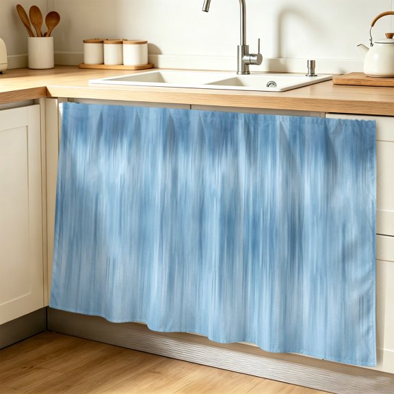 Blue Cabinet Curtains for Shelves, Modern Abstract Art Ombre Striped Privacy Curtain for Closet Self Adhesive, Dust-Proof Drapes for Closet Storage Room Classroom Doorway, 32"W x 55"L