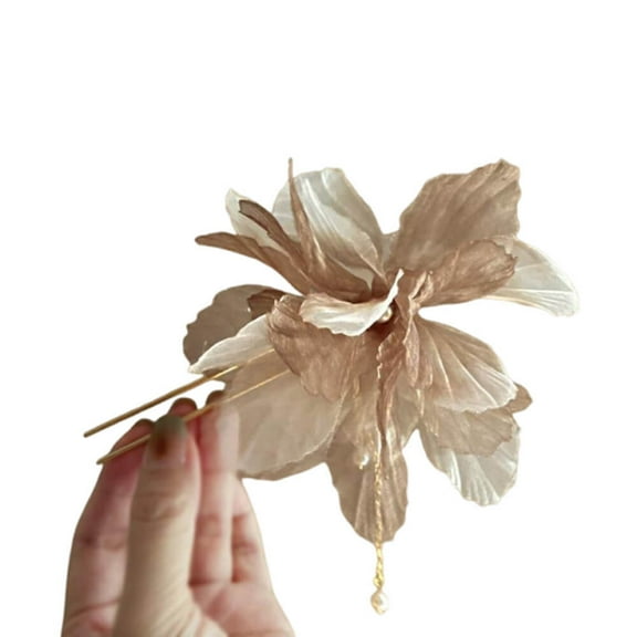 Silk Flower U Shaped Pins for Hair - Floral Hair Clips and Headdress Flowers Embellished with Pearls and Beads for Hanfu, Chiffon Tassel Hairpin