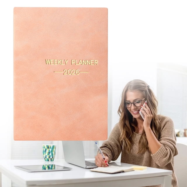 2026 Weekly Planner Journal, A5 Hardcover Diary with Calendar Layout, Professional Schedule Organizer for Business & Study, 200 Pages Thick Paper for Planning - Pink