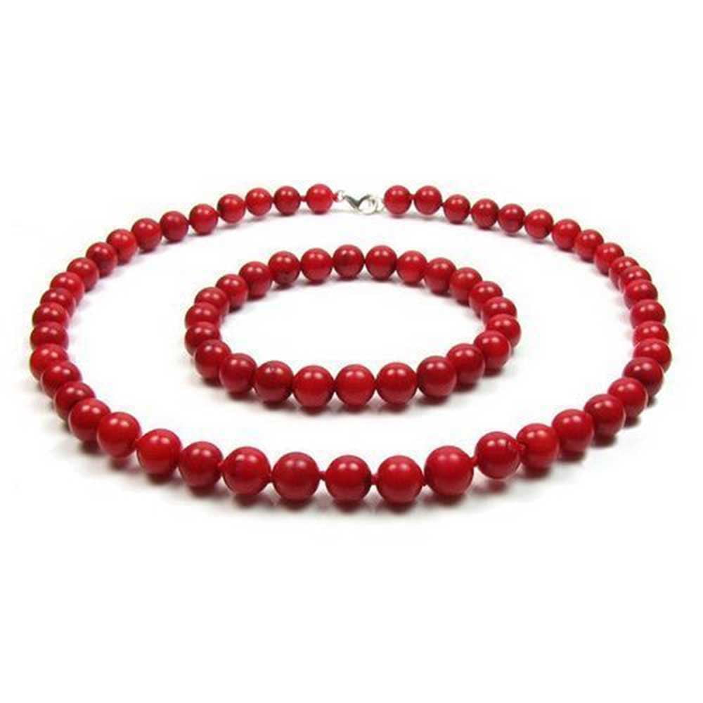 Bling Jewelry 925 Silver Dyed Red Coral Bead Necklace and Bracelet Set 9mm by Bling Jewelry