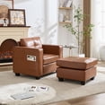 thumbnail image 4 of LAZZO Leather Ottoman, Square Faux Leather Bench with Extra Deep Cushion, Multi-Functional Footrest & Extra Seating for Living Room Bedroom, Brown, 4 of 5