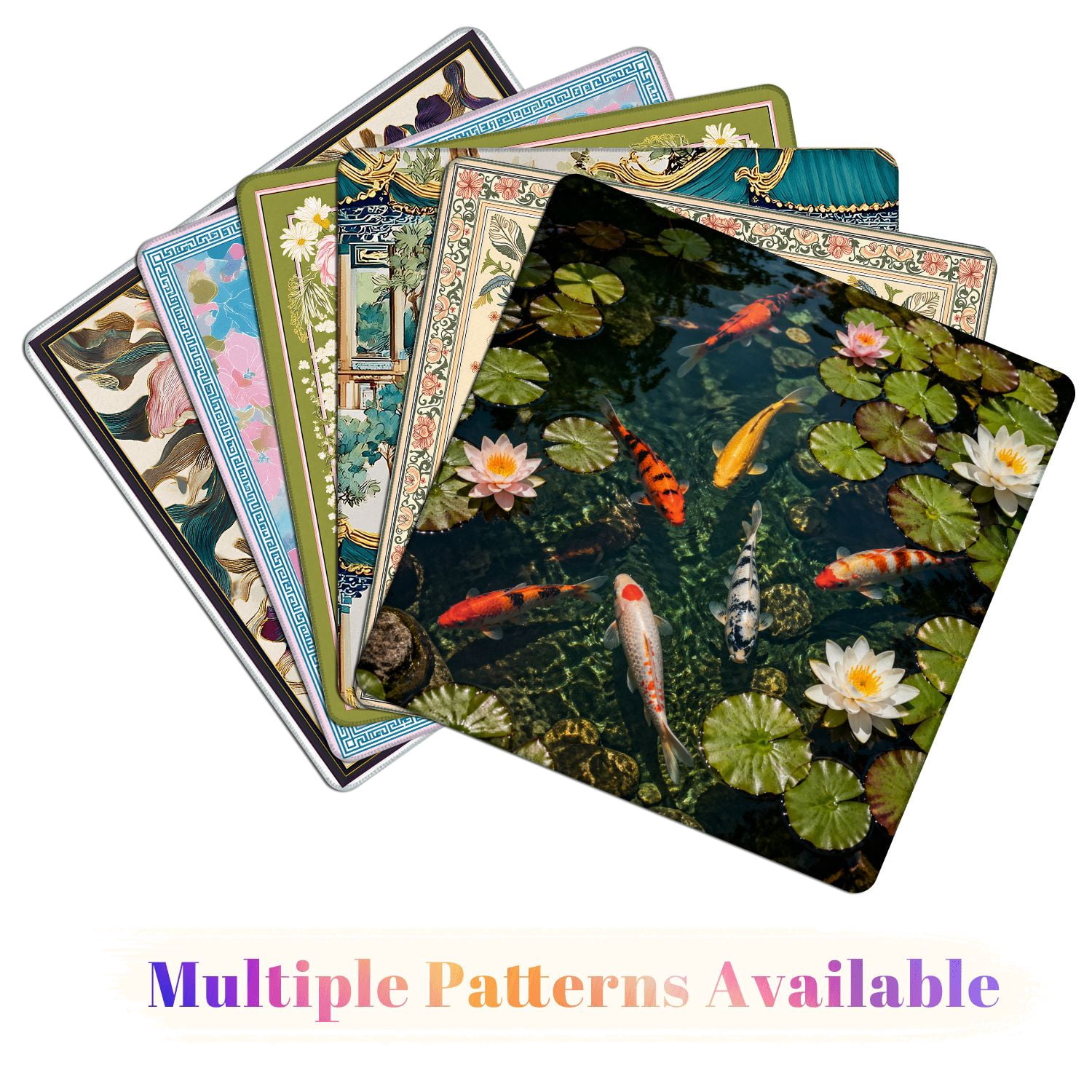 Mahjong Mat 31.5" x 31.5" Colorful Fish Swimming Among Water Lilies Tranquil Pond Non-Slip Noise Reduction American Mahjong Tiles Table Cover for Dominoes Poker Card Board Games Gift