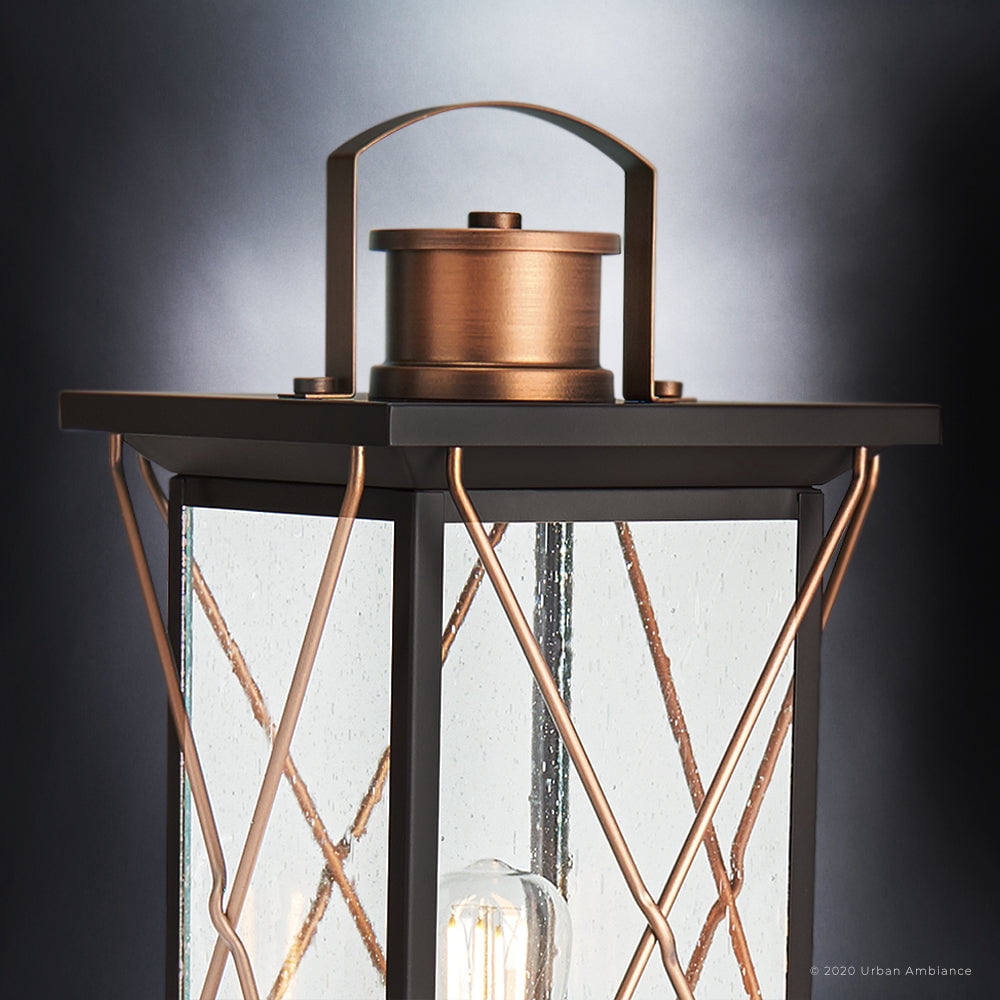 Luxury Colonial Outdoor Post Light, 20''H x 9''W, with Tudor Style Elements, French Country Design, Olde Bronze Finish and Shatterproof Glass, UHP1230