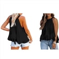 thumbnail image 3 of Blusa de Verano para Mujer, con Cuello Halter, Sin Mangas, Fruncida e Irregular, con Volantes Negro S, 3 of 6