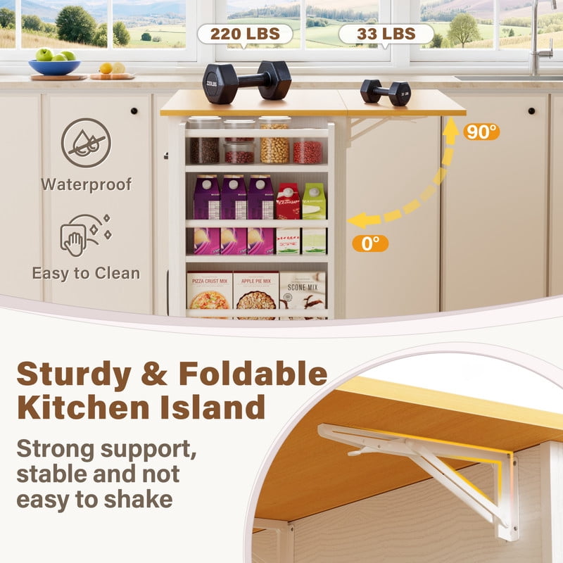 Homall Kitchen Island with Drop Leaf & Storage, Rolling Kitchen Cart with Drawers, Cabinets, Towel Rack and Lockable Wheels for Small Spaces