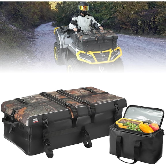 KEMIMOTO 80L ATV Rear Rack Cargo Storage Bag 13L Additional Cooler Adjustable Divider Water-Resistant Zipperless Compatible with Polaris Sportsman Can-Am Kawasaki Brute Force Arctic Cat