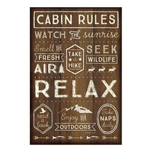 Cabin Rules Rustic Wood Sign 12x18