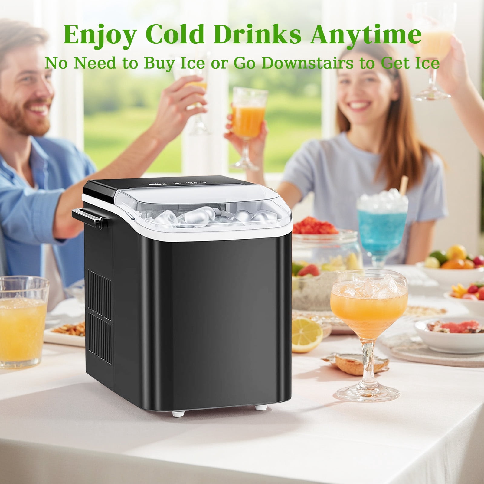 Haysky Countertop Ice Maker, 26 Lbs/24H, Ice in 6Mins, 2 Sizes, Self-Cleaning Portable Ice Machine Countertops for Home, Office, RV, Camping, Black