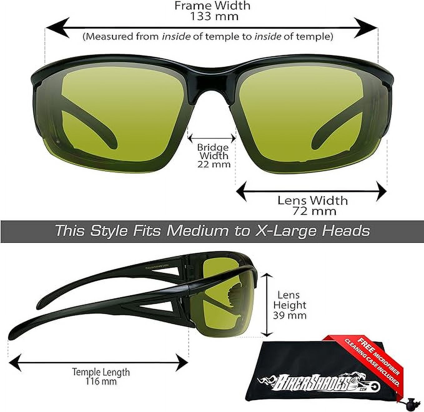 Bikershades Motorcycle Safety Sunglass Foam Padded Mens Windproof Dustproof Large Fit