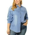 thumbnail image 1 of Agnes Orinda Women's Plus Size Button Down Long Sleeve Denim Shirts 4X Light Blue, 1 of 8