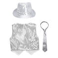 thumbnail image 4 of Alvivi Boys Sequins Waistcoat Hip-Hop Street Dance Stage Performance Vest Jacket with Hat Necktie Silver 12-13, 4 of 5