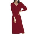 thumbnail image 1 of Vestido de punto de lana con cuello en V para mujer - Maxi de manga larga para combinar - Estilo francés - Otoño/invierno - S-XL, 1 of 4