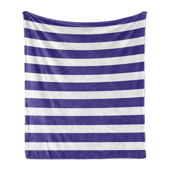 Striped Soft Flannel Fleece Throw Blanket, Nautical Marine Style Navy Blue and White Sailor Theme Geometric Pattern Art Print, Cozy Plush for Indoor and Outdoor Use, 70" x 90", Purple, by Ambesonne