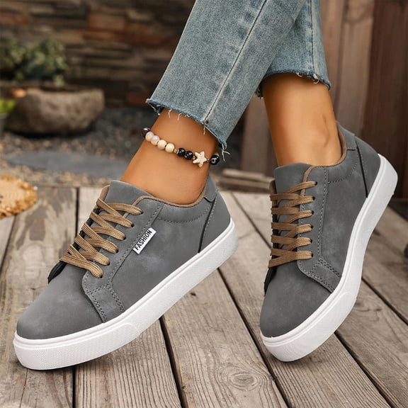 Willtoo Women's Fashion Sneakers, Orthopedic Round Toe Lightweight Shoes, Lace-Up Low-Top Casual Shoes Arch Support Platform Sole Walking Shoes