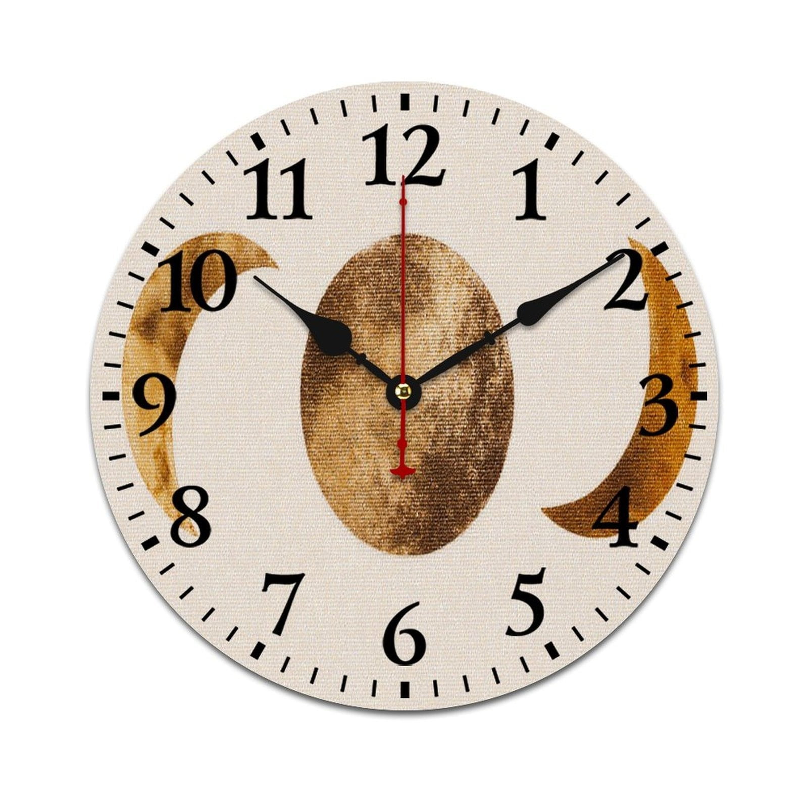Boho Moon Phase 12x 12 Wall Clocks For Bedroom & Meditation Room Decor, Gold Beige