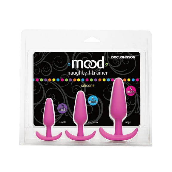 Mood Naughty 1 Trainer Set, 3 Silicone Anal Plugs, choose Pink or Black