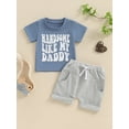 thumbnail image 2 of Suealasg Toddler Boys Father's Day Clothes 6M 1T 2T 3T Baby Summer Casual 2Pcs Outfits Letter Print Short Sleeve T-Shirts Tops Elastic Waist Shorts Set, 2 of 7