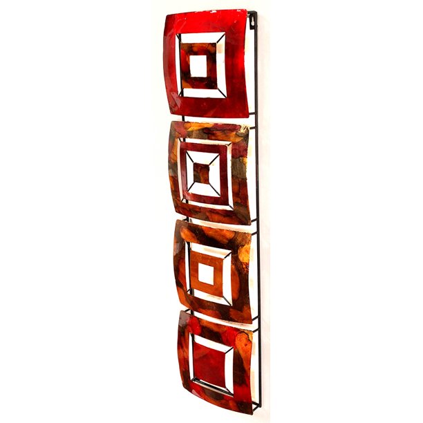 Vertical 4Panel Metal Wall Decor Metal, Lacquered In Gold, Red