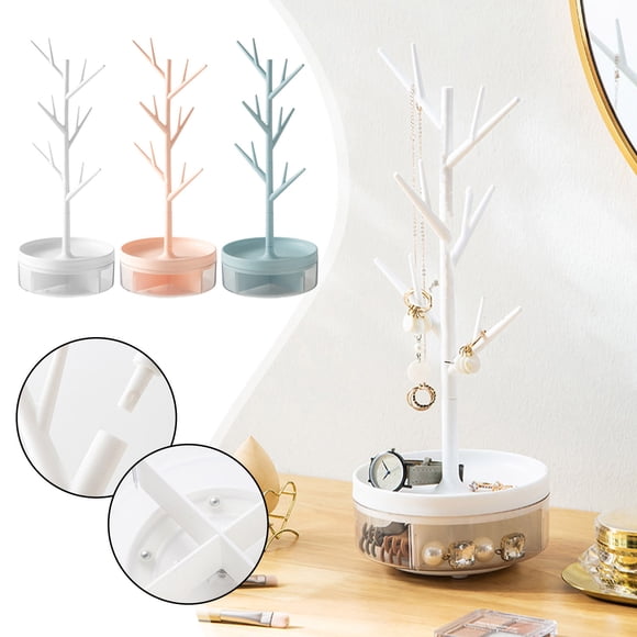 Soporte organizador de joyas con torre giratoria y cajón para collares, pendientes, pulseras - Espacio para almacenamiento en tocadores y cómodas
