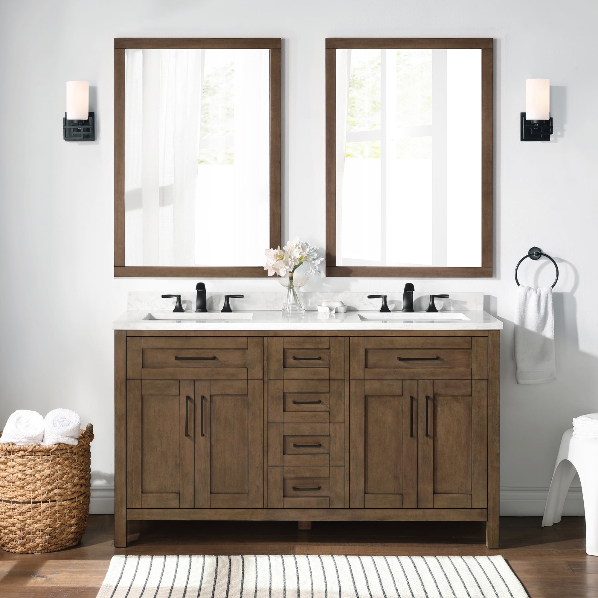 Ove Decors Tahoe 60 W x 21" D Freestanding Bathroom Vanity with Double Sink, Almond Latte