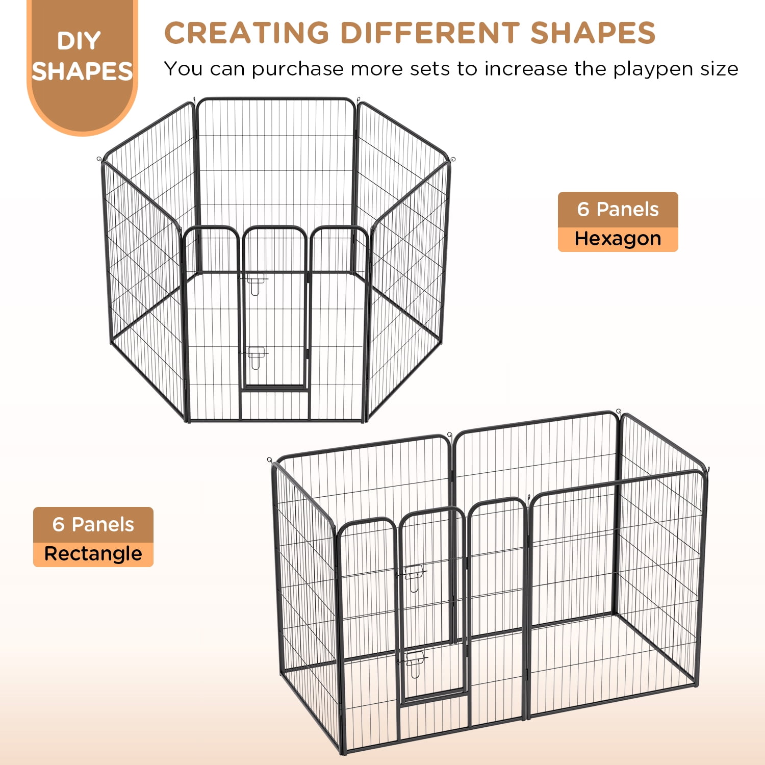 Dog Playpen Outdoor, 6 Panels 40 High Heavy Duty Metal Steel Pet Fence - Sturdy and Durable, Easy to Assemble and Fold with Doors for Large/Medium/Small Dogs, Black