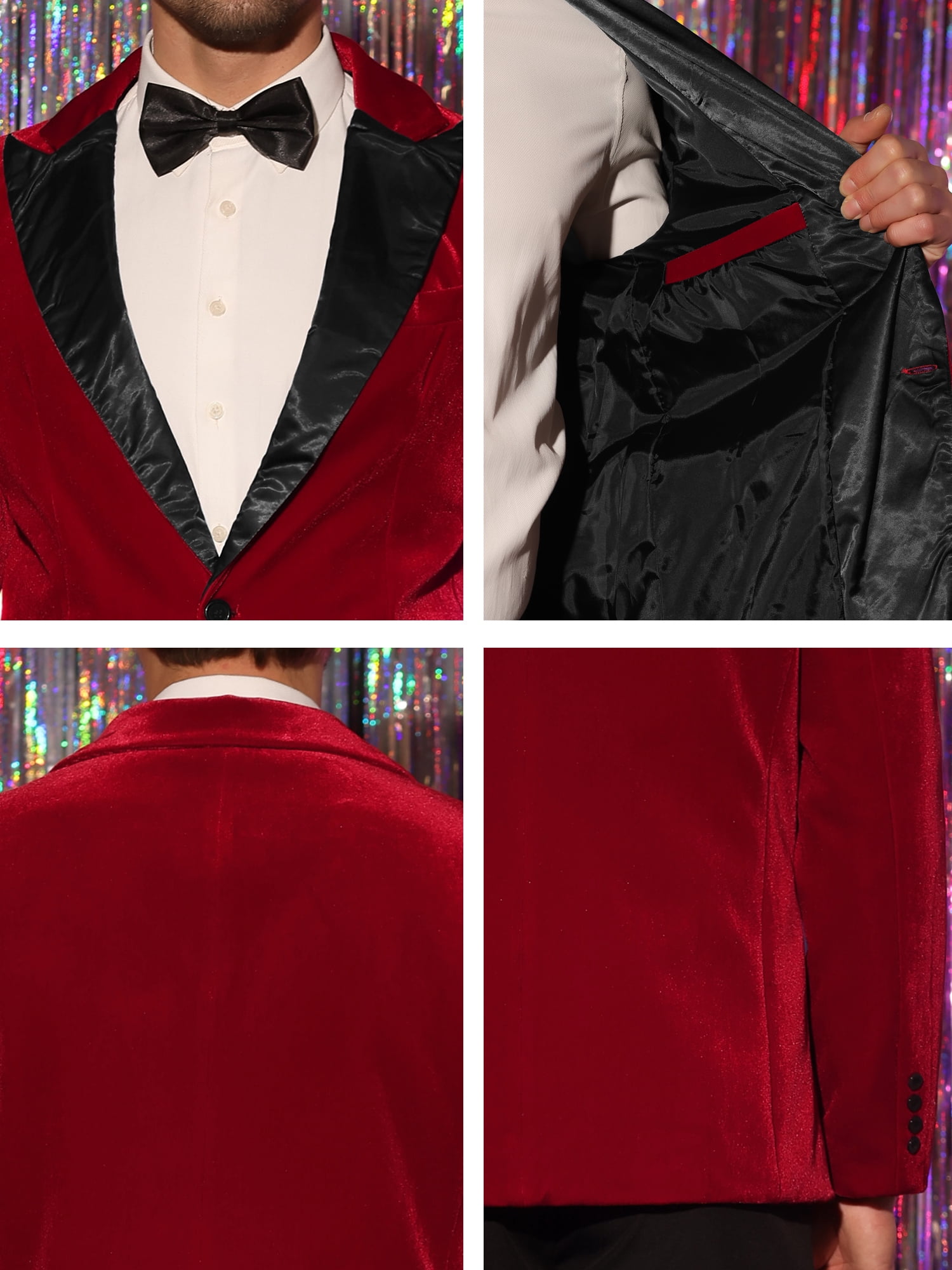 Unique Bargains Men's Velvet Blazer One Button Party Prom Tuxedo Dinner Suit Jacket XL Red