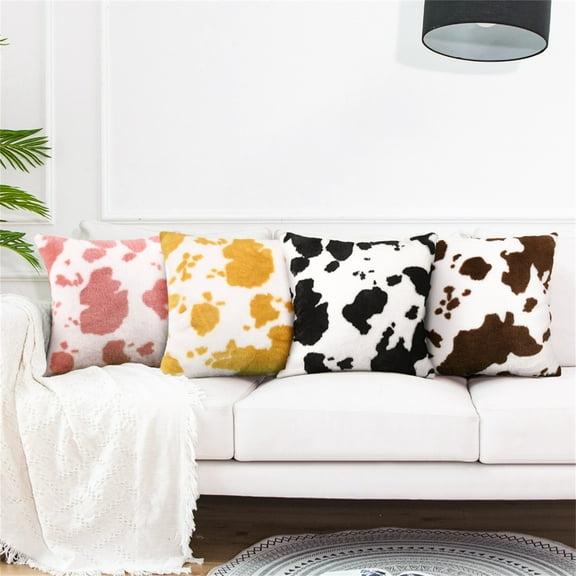 NSESSHome Decorative Throw Pillow Covers, Soft Cow Print Short Plush Pillowcase Square Cushion Covers for Sofa Couch Bed