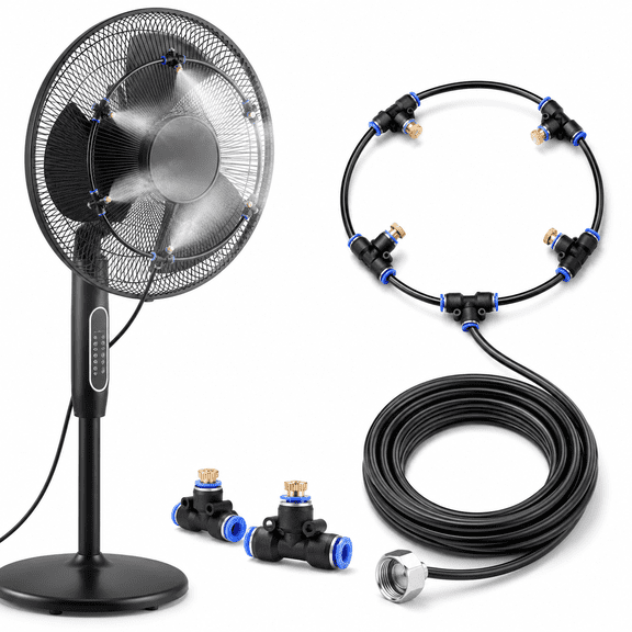 Misting System Fan Outdoor Misting Fan System with 6 Mist Nozzles Misters for Patio Garden Greenhouse