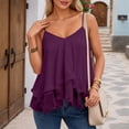 thumbnail image 2 of Wang6 Womens Spaghetti Strap Camisole Trendy Sleeveless Loose Tank Tops Summer Ruffle Hem Double Layer Going out Cami Tops Tees Shirts 0511liPurple XXL, 2 of 5