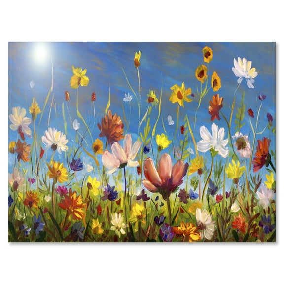 Designart ' Wildflowers and Daisies In Summer Garden Field II ' Traditional Canvas Wall Art Print
