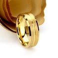 thumbnail image 3 of Men's Women's Tungsten Wedding Band Engagement Ring 8mm Yellow Gold IP Plated&nbsp;Grooved Center Brushed Beveled Edge, 3 of 4