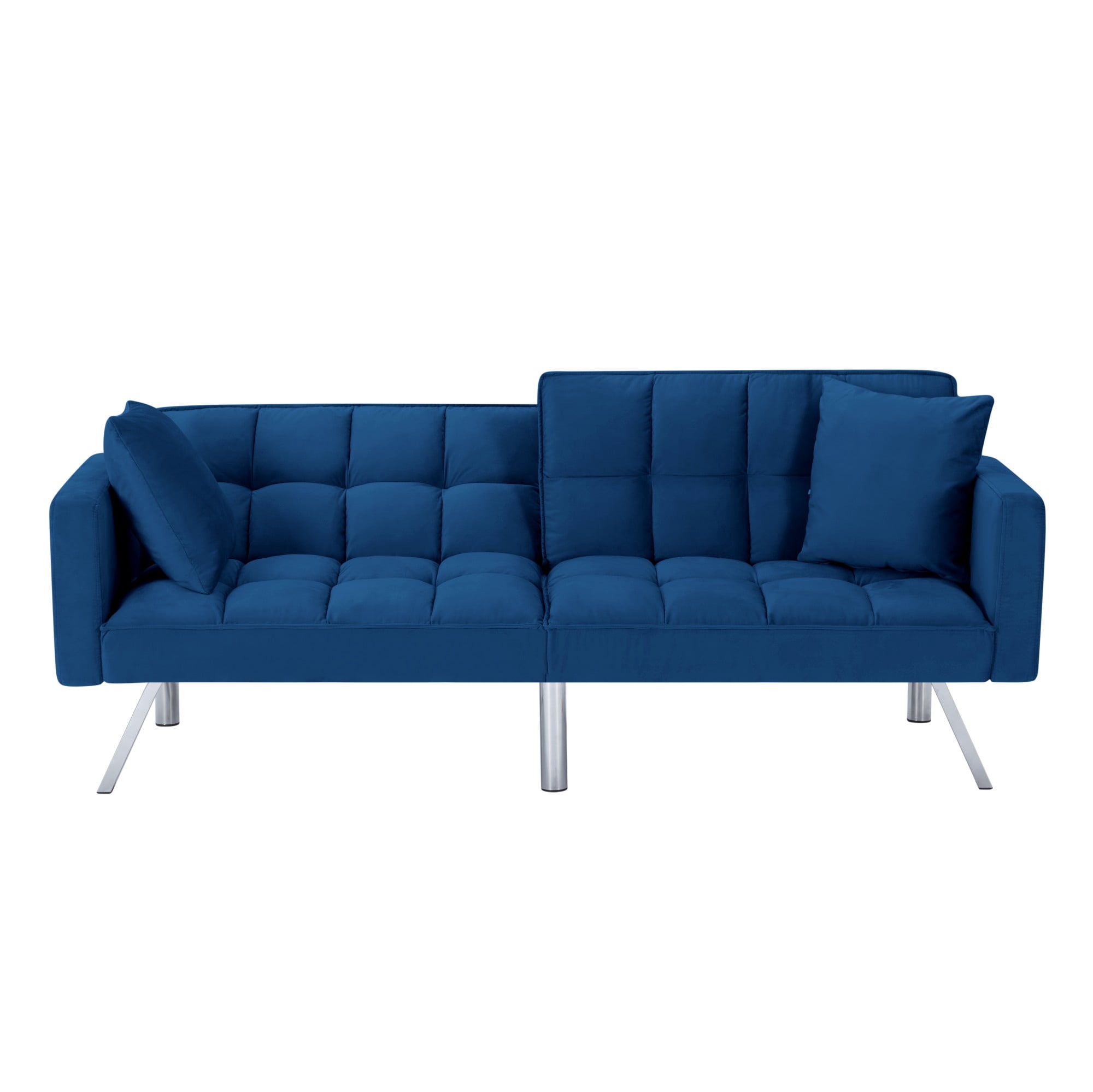 Gewnee 74"Velvet Upholstered Modern Convertible Futon, Adjustable Folding Sofa Bed, Guest Bed for Living Room, Bedroom, Apartment (Navy Blue)