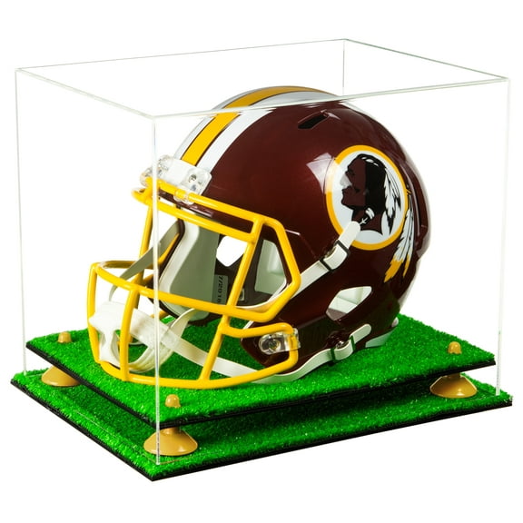 Clear Acrylic Football Helmet Display Case with Yellow Risers and Turf Base (A002-YR)