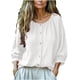 thumbnail image 3 of TaTaai Women's crew neck 3/4 sleeve top, solid color, linen cotton fabric, lantern sleeve, button detail, casual stylish, breathable comfortable, ideal for daily outings & brunch dates Gift, 3 of 7