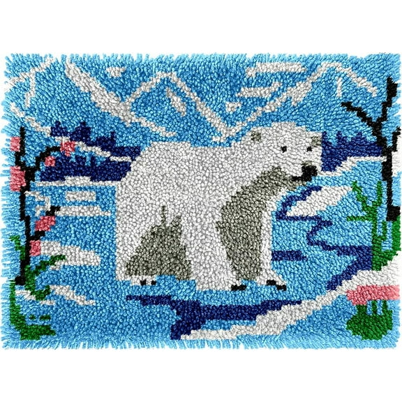 Polar Bear DIY Latch Hook Rug Kits DIY Cushion Tapestry Making Crochet Handmade Hooking Mat Kits With Printed Pattern Canvas DIY Carpet Needlework Kits of Home Decor 52x38cm (j71)