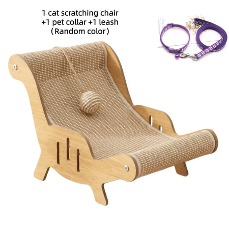 Premium Indoor Cat Scratcher Set with Large Sisal Lounge & Pad Durable & Stable Cat Furniture Includes Bonus Leash & Collar