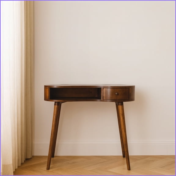 Writing Desk, Solid Mango Wood Chestnut Finish with 1 Drawer & Open Slot, Modern Nordic Style | Dark Brown | Handcrafted