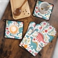 thumbnail image 5 of Cute Dinosaur Pattern Kitchen Oven Mitt and Pot Holder Sets 4 Pcs for Baking, Cooking and Grilling, Heat Resistant Up To 392 °F, 5 of 7