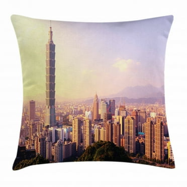 Landscape Throw Pillow Cushion Cover, Evening Skyline of Taipei Taiwan Cityscape Modern Asian Landmark Urban Scenery, Decorative Square Accent Pillow Case, 20 X 20 Inches, Multicolor, by Ambesonne