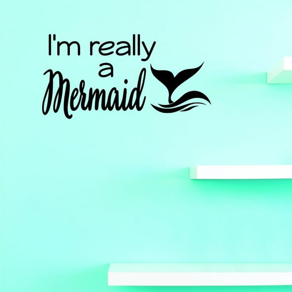 Custom Decals Im Really A Mermaid Wall Art Size: 20 X 40 Inches Color: Black