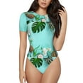 thumbnail image 2 of Uemuo Tropical Pineapple Pattern Women's One Piece Short Sleeve Swimsuit Rash Guard Surfing Modest Quick-drying Swimsuit Beach Essentials-X-Large, 2 of 9